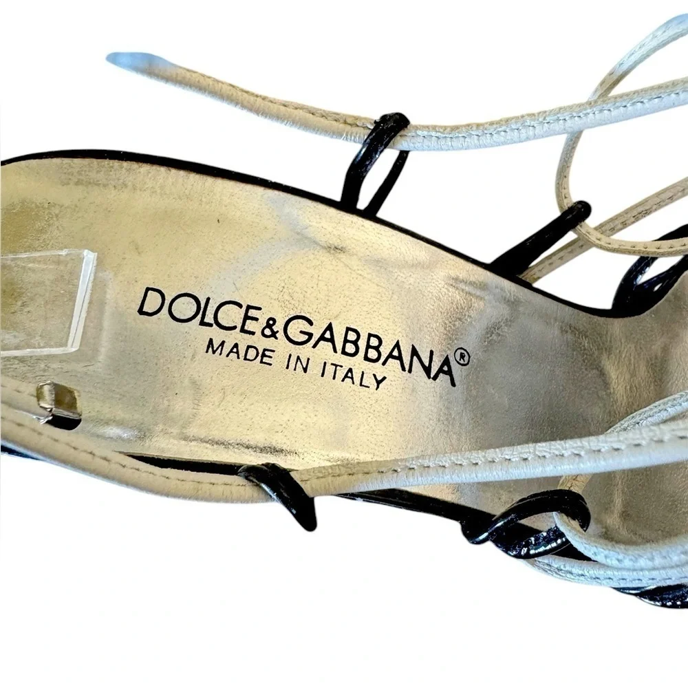 Dolce & Gabbana Strappy Ankle Tie Patent Leather Summer Elegant Heel Sandal